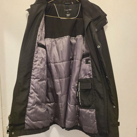 New Black Calvin Klein long coat jacket water repellant removable hood CMH01362 - Picture 4 of 10